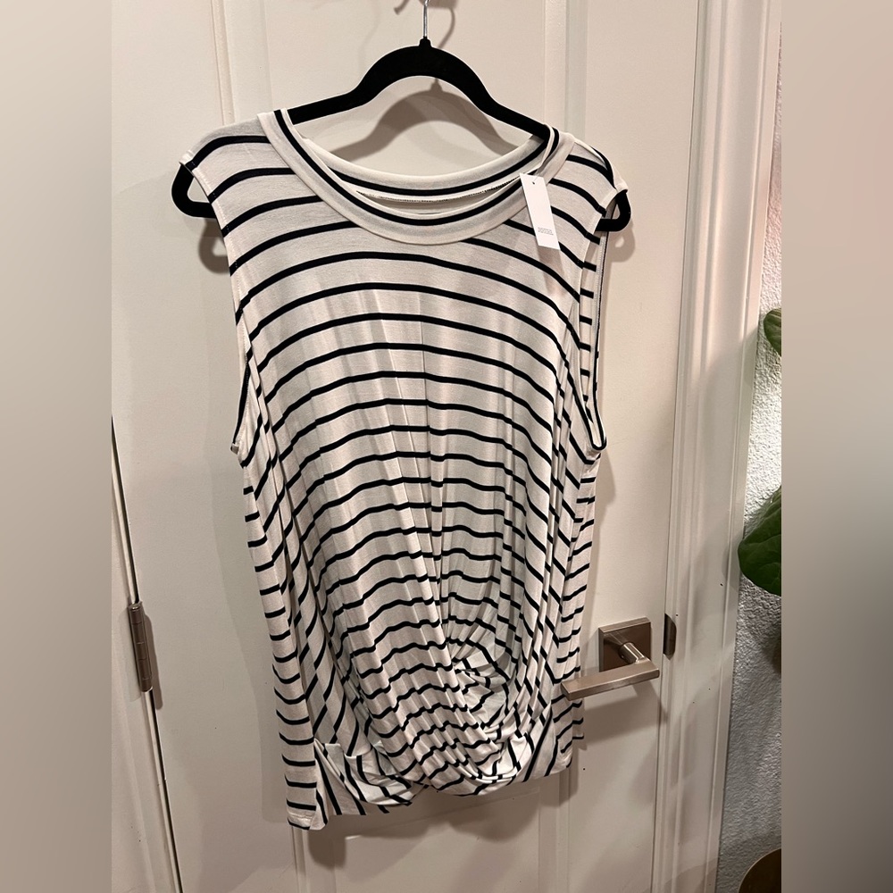 Loft, NWT, navy stripes, sleeveless, twisted at the hem.